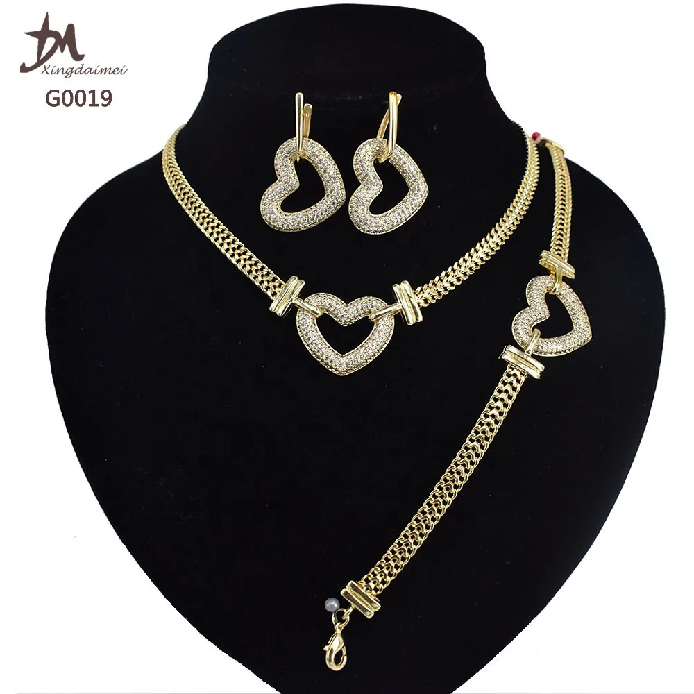 

G0019 High quality zircon jewelry set fashion charm 18K gold plated women's heart zircon jewelry set