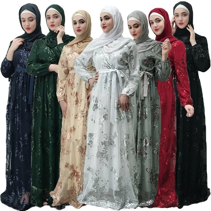

Promotional price Loriya Abaya Sequin long lace dress Islamic Clothing for Muslim Women, White,campagne,wine red, black,navy, dark green, gray 7 colors