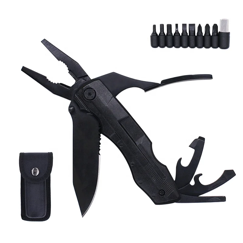 

18 in 1 Multi Tool Plier Outdoor Survival Pocket Folding Knife with Screwdriver Bits, Black