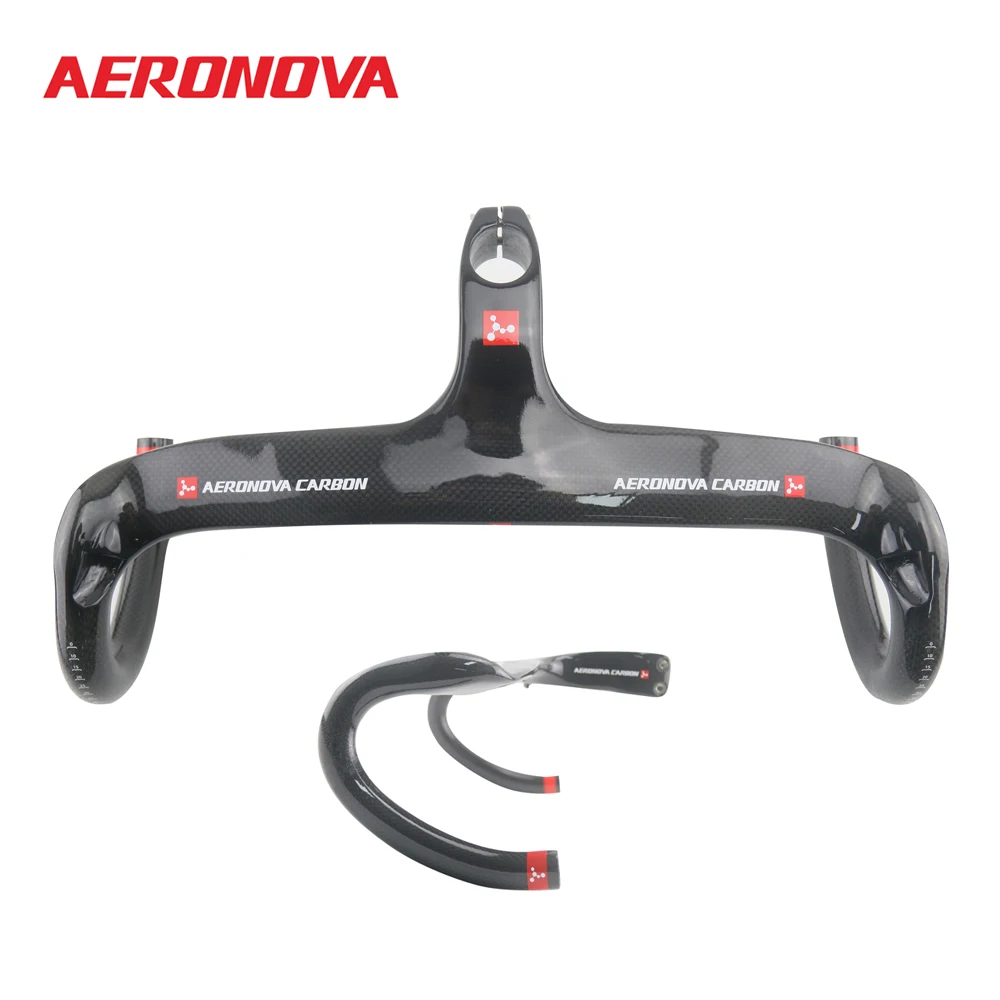 

AERONOVA 28.6mm Integrated Handlebar Carbon Fiber Internal Routing Handlebar Roadbike 3K Glossy Bicycle Handlebars Road Bike, Black/red