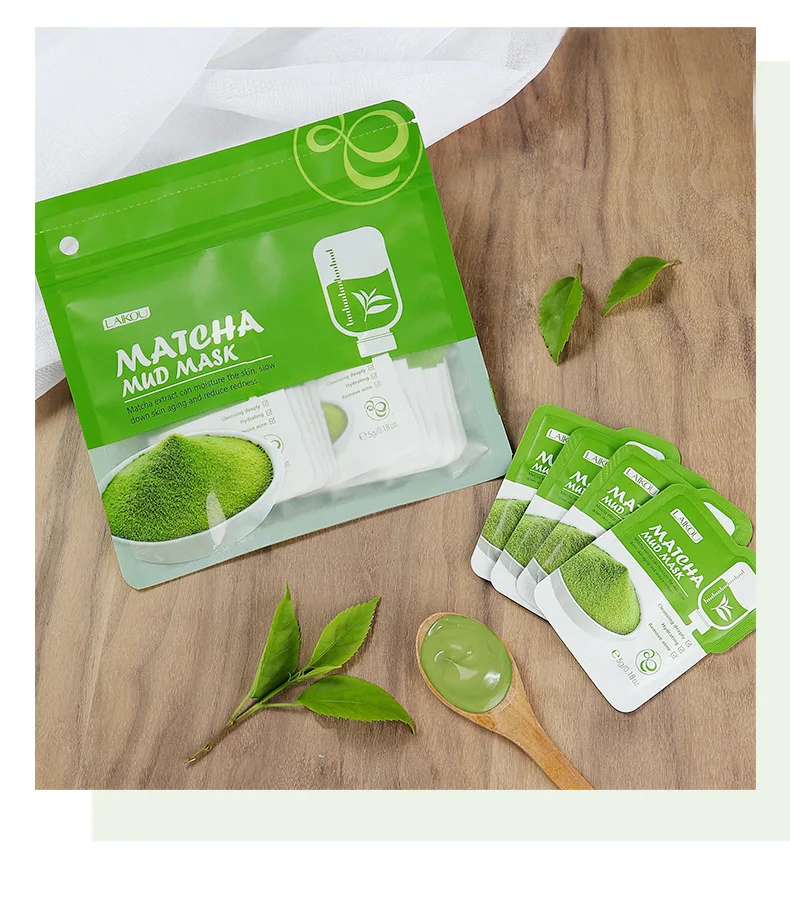 

LAIKOU matcha mud mask moisturizing skin white anti wrinkle face masks anti aging shrink pores mask for dry skin manufacturer, Green