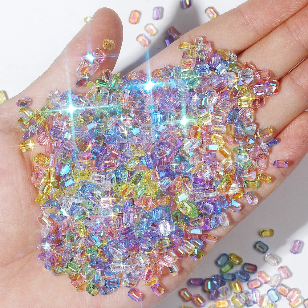 

Newest Arrival Resin Crystal Aurora Octagonal Nail Jewels Rhinestones Art Decorations Nail For Women Nail Accessories, As picture show