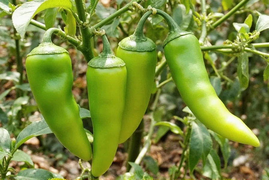 Close-up of ripe serrano peppers showing color variation from green to red