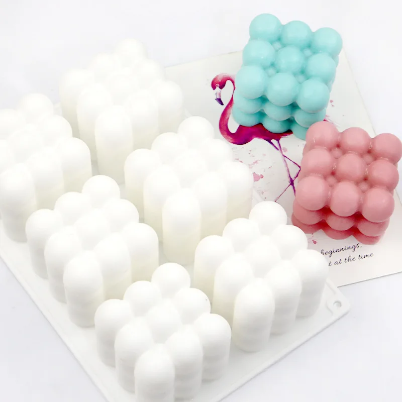 

0663 6-Large Rubik's Cube Chocolate Ice Cream Mold DIY Silicone Cake Baking Tool, White