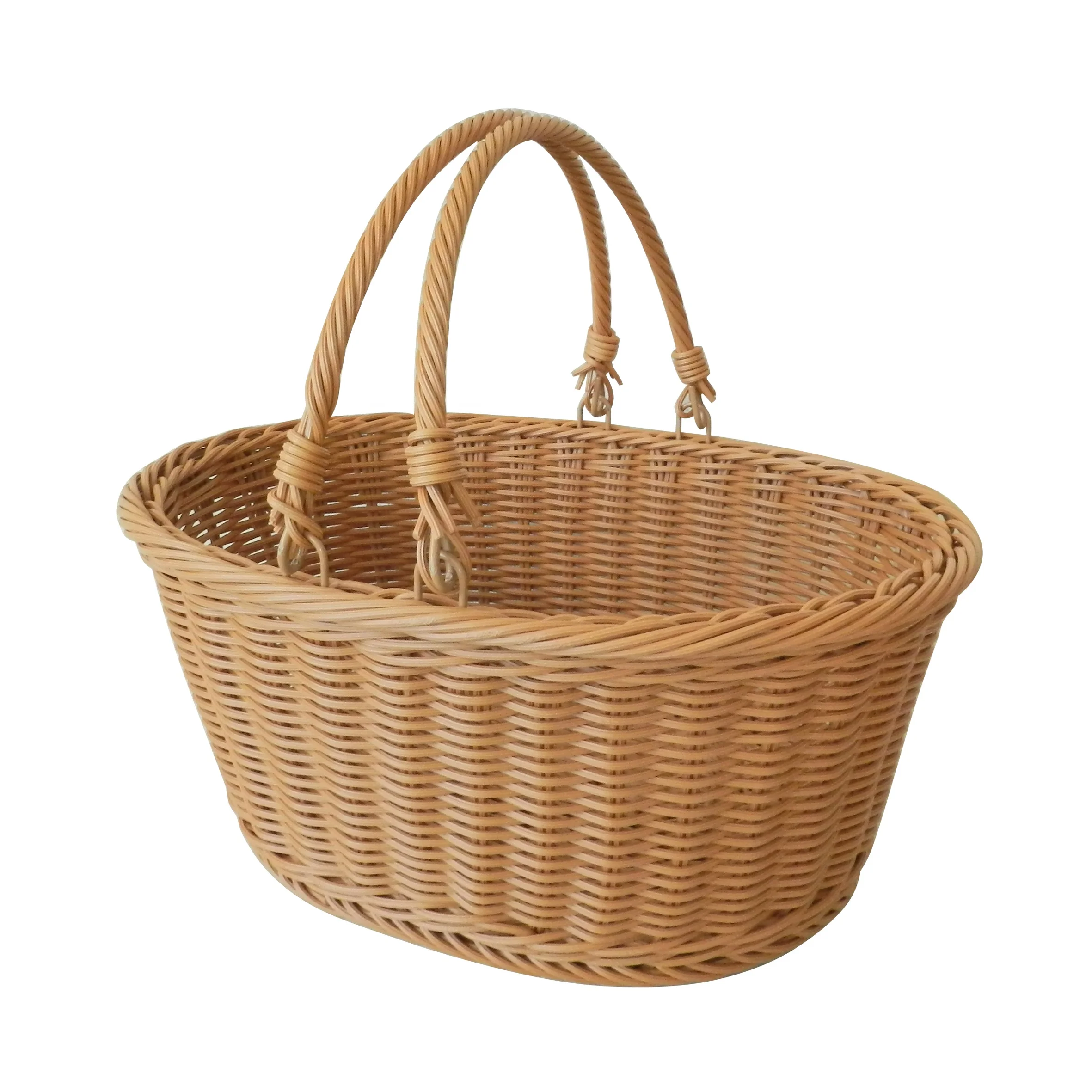 

Oval Rattan Storage Basket Shopping Basket Market Basket with Swimming Handle Resin Wicker Picnic Basket,Light Brown