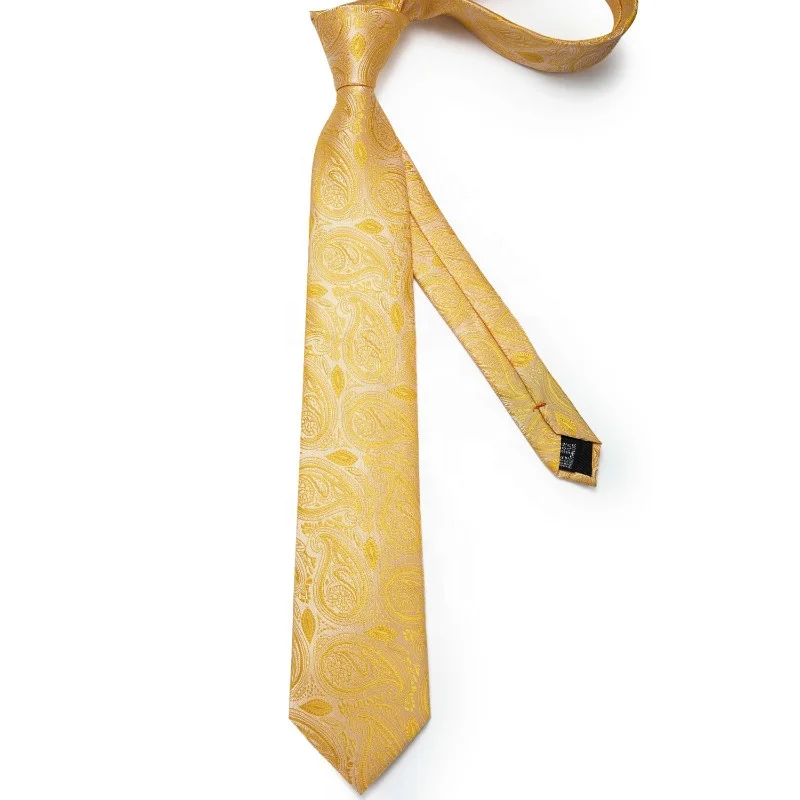 
Custom Italian Silk Men Yellow Paisley Ties and Pocket Square 