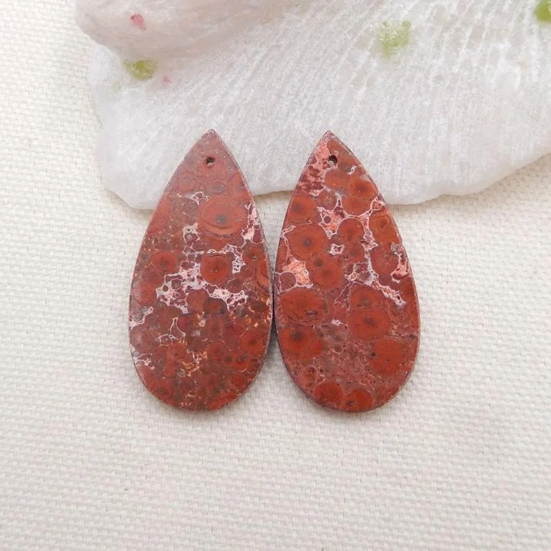 

Natural Gems Orbicular Rhyolite Birds' Eye Jasper Teardrop Earrings Bead 40x20mm Loose Gemstone For Jewelry