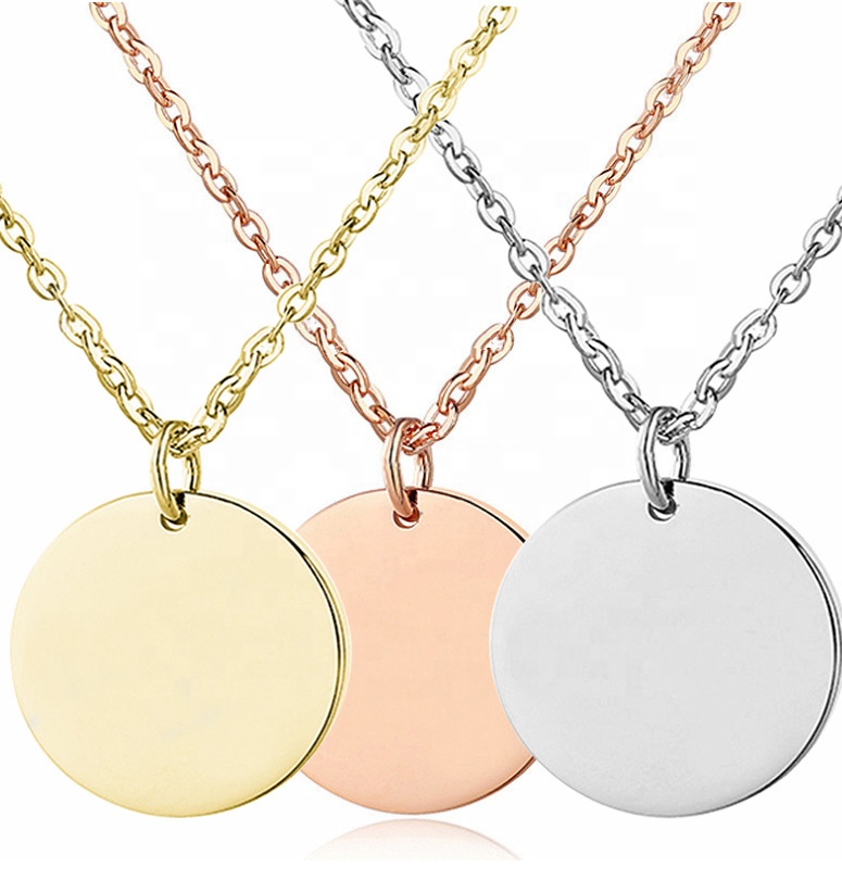 

925 Sterling Silver Jewelry 17MM High Polish Custom Name Circle Plain Disc Pendant Charm Coin Necklace For Women Gifts