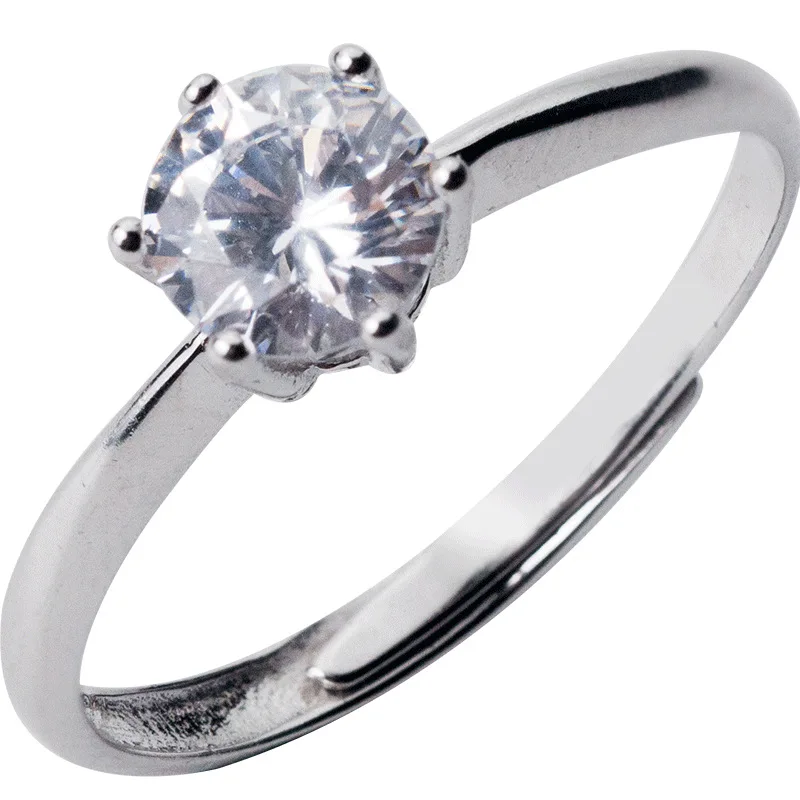 

R1318 Popular Hot Sale Hip Hop Jewelry 925 Sterling Silver Six Claw Ring Single Diamond Ring Open Index Ring