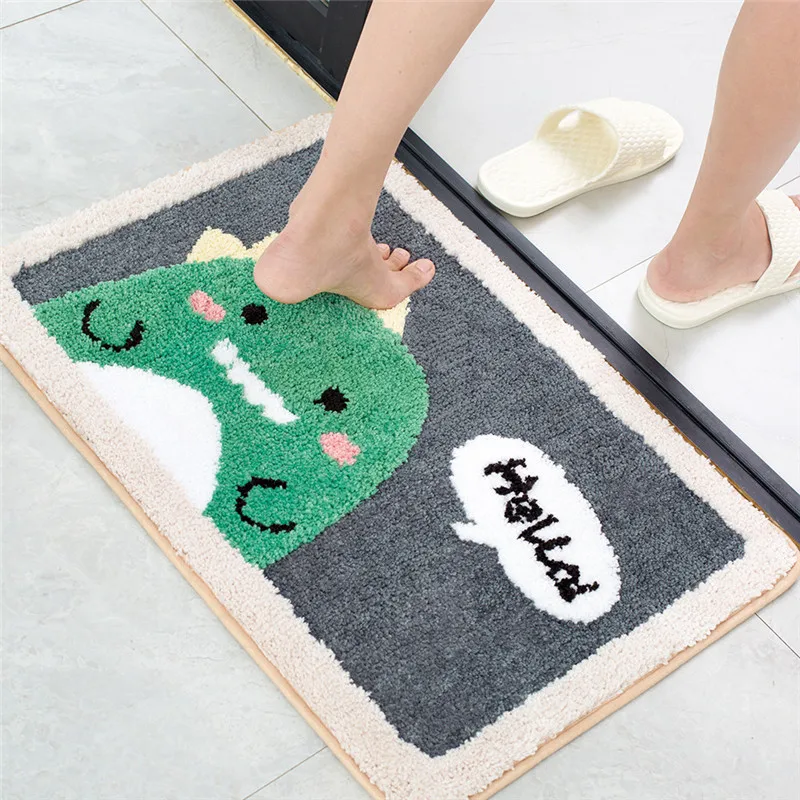 

Cartoon Dinosaur Flocking Carpet Home Door Bathroom Non-slip Mat Absorbent Foot Pad, As the picture display