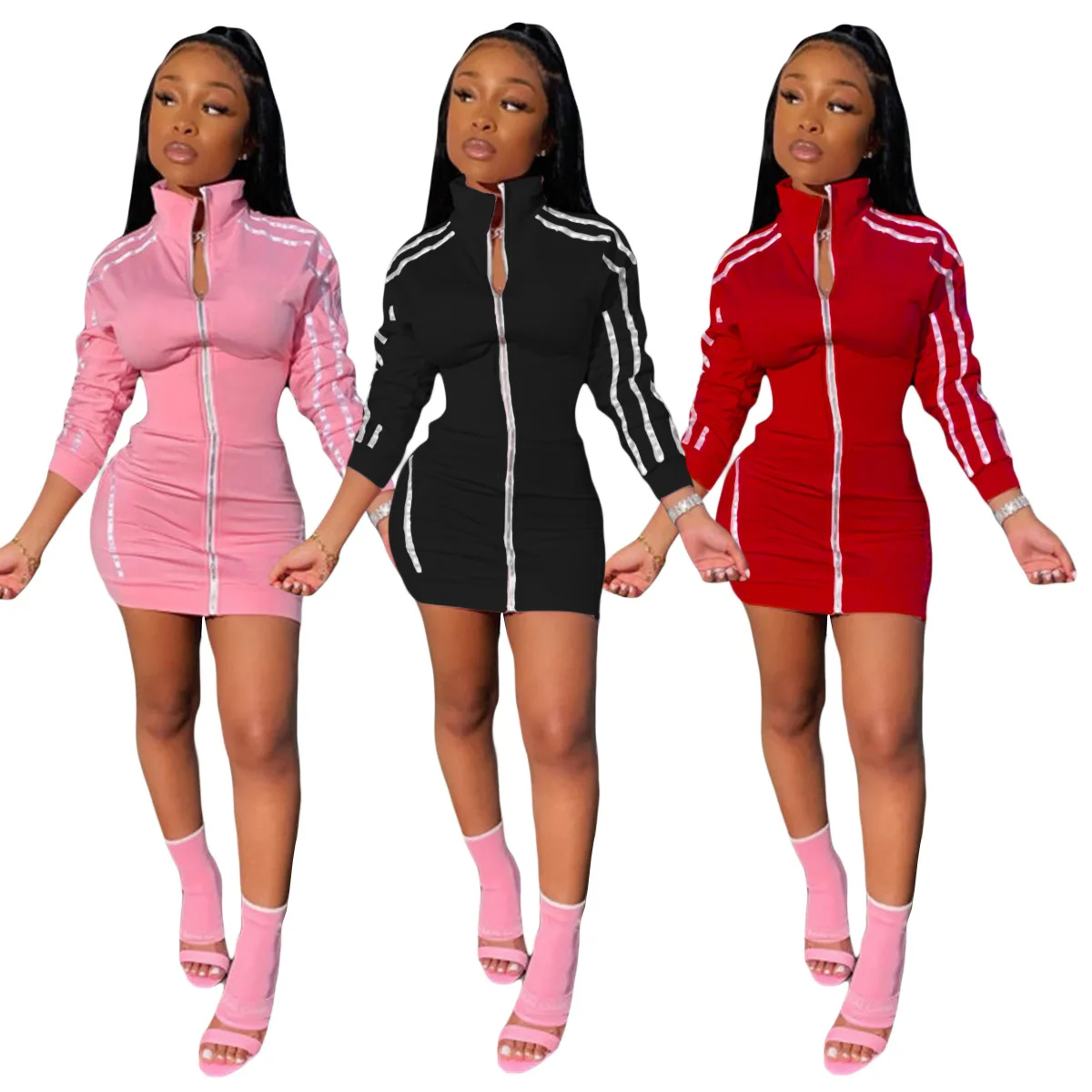 

2021 Hot Selling Long Sleeve Dress Women Clothing Fall Casual Dress Zipper Dresses for Women