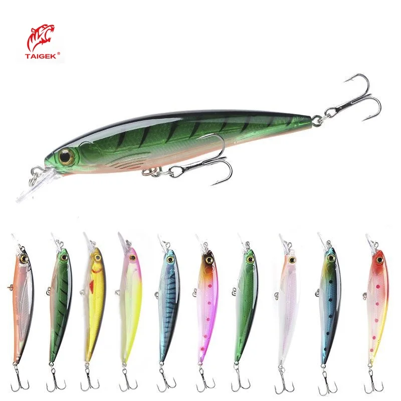 

TAIGEK minnow bait 11cm/13.6g Artificial hard ABS plastic top water spinning bait VMC bass perch highlights minnow fishing lures