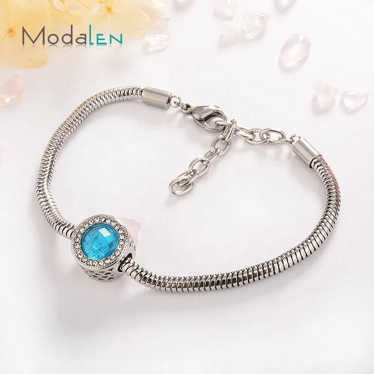 

Modalen Circle Blue Stone Zirconia Charm 316L Stainless Steel Bracelet, Gold/sliver