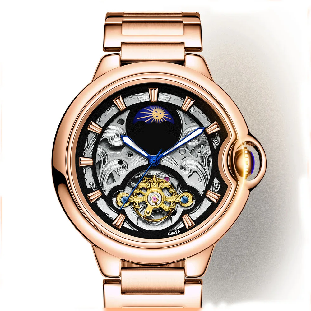 

2020 New Business Men Automatic watch Custom Logo Stainless steel Luxury Men Wristwatch Watches Moon Phase relogio masculino