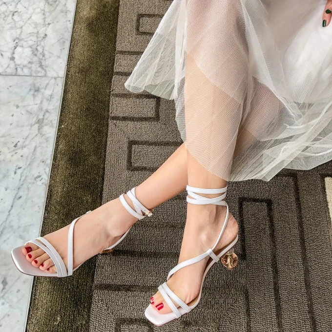 

Round Glass Heel Women's Ankle Strap Sandals High Ball Heels Open Square toe Pumps Shoes, Pink red white