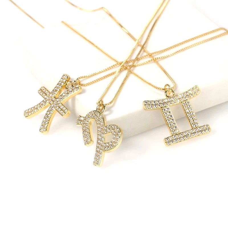 

Female Elegant 12 Zodiac Sign Necklace Pendants Charm Gold Chain Choker Astrology Necklaces