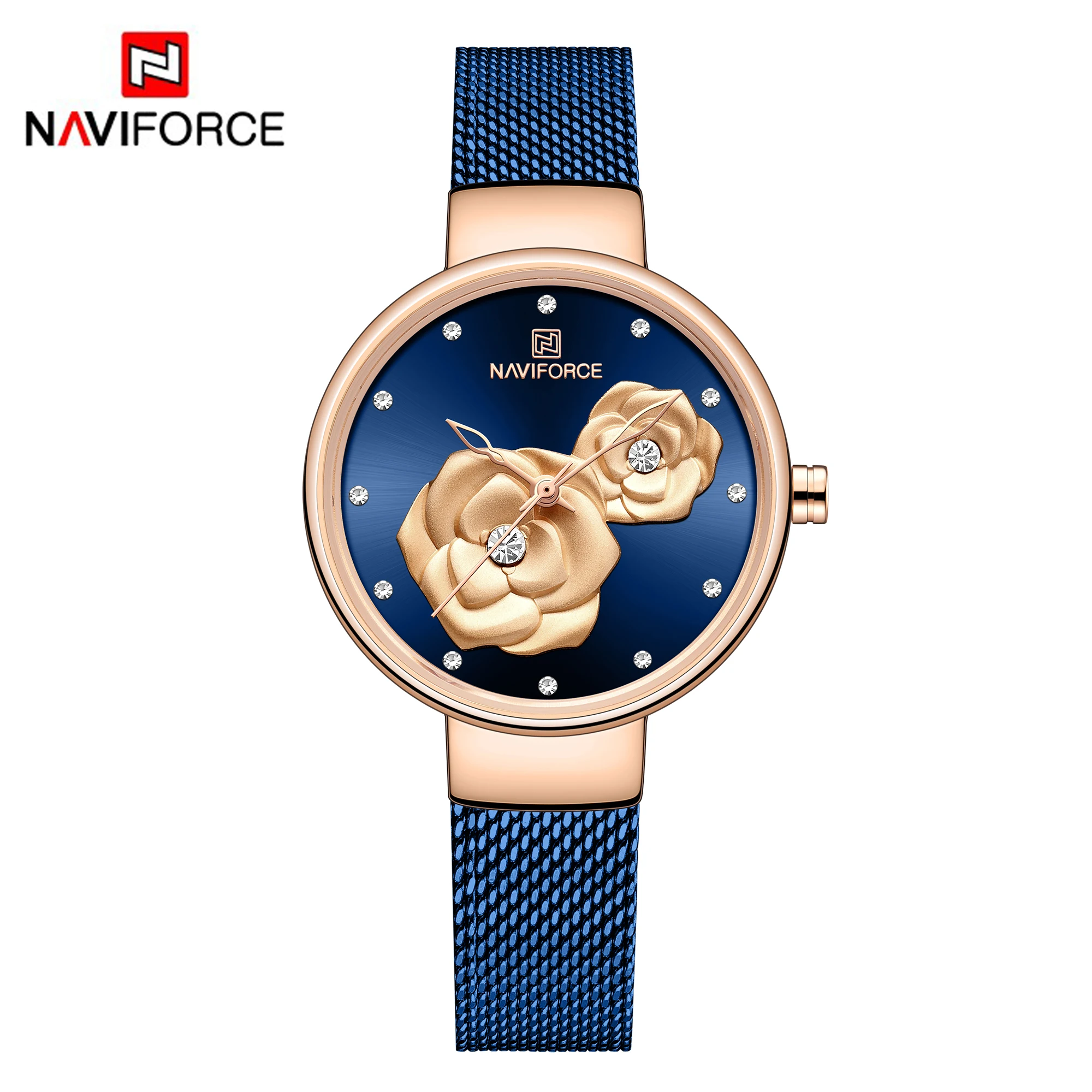 

NAVIFORCE Beautiful Flower Design Watches Women Fashion Casual Crystal Wristwatch Ladies Watch Female Clock Women's Quartz Watch