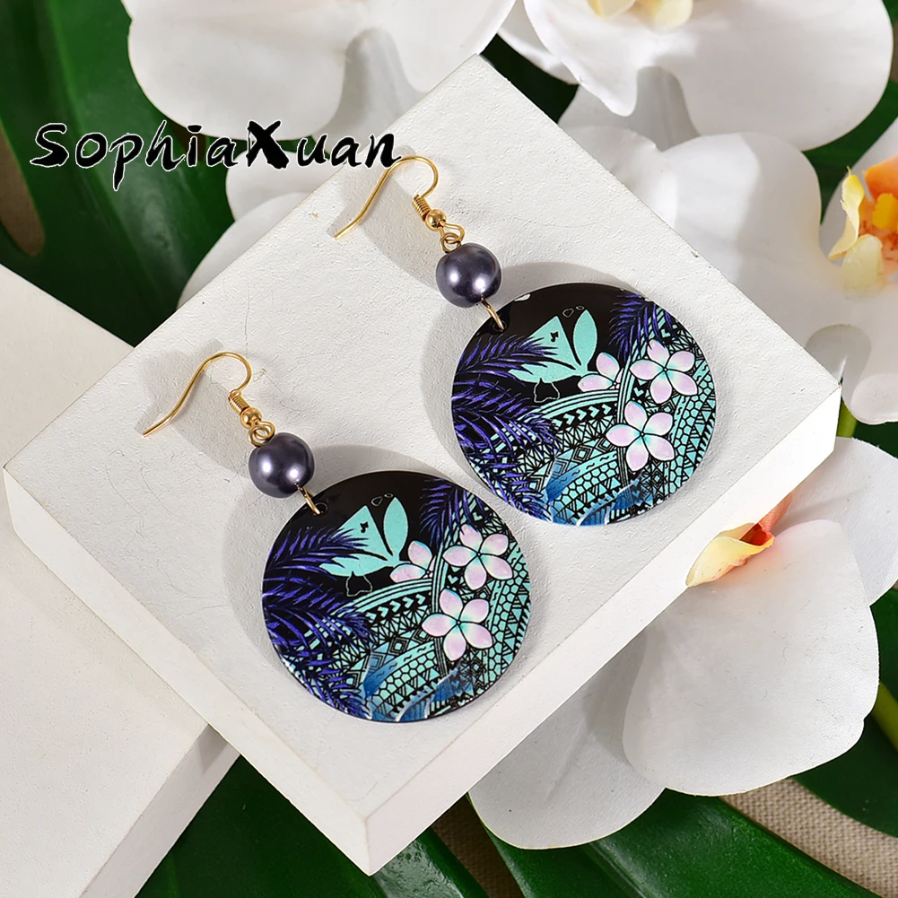 

Polynesian Jewelry Custom Round Cheap Hawaiian Jewelry Wholesale Acrylic Earrings Acetate Earrings, Picture shows