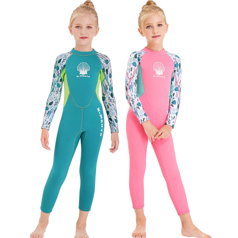 

Girls 2.5mm Neoprene Wetsuits Keep Warm Long Sleeve Diving Suit Back Zipper Surf Wetsuit Surfing One Piece Swimsuit For Girls, Printing color