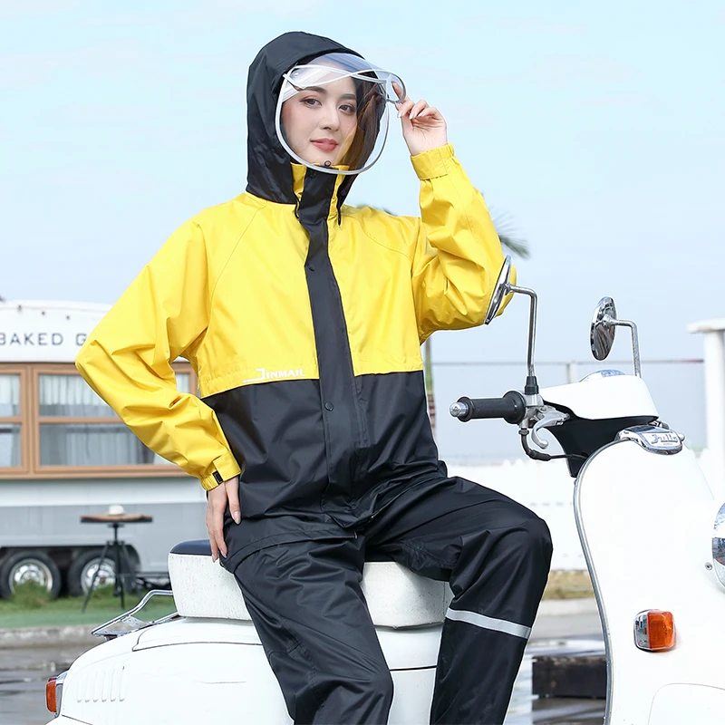 

Men hooded motorcycle rain coat raincoat for motorcycle riders, Black, navy cyan, red, yellow