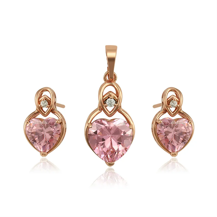 

65315 Xuping jewelry fashion delicate heart shaped pendant earrings rose gold environmental protection copper 2 piece set