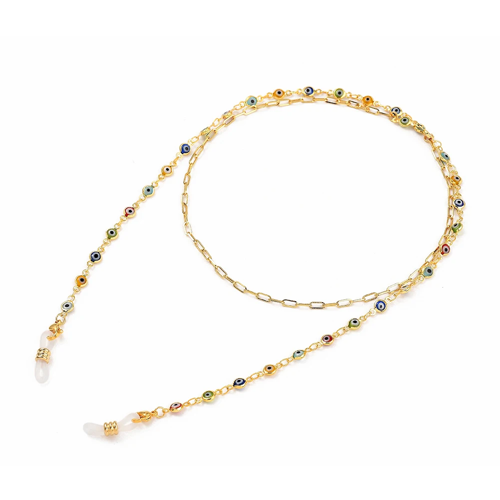 

PandaHall Brass Paperclip Eye Lampwork Link Eyeglasses Chains, Gold