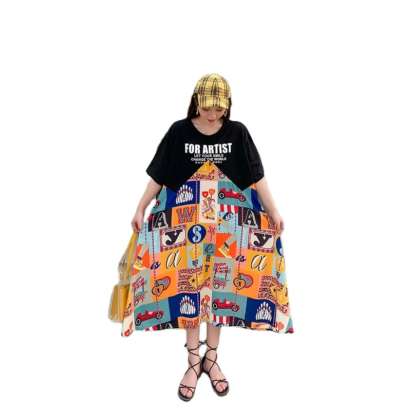 

Korean style plus size dress women 2021 newest design Pregnant woman clothing patchwork oversized t-shirt dresses