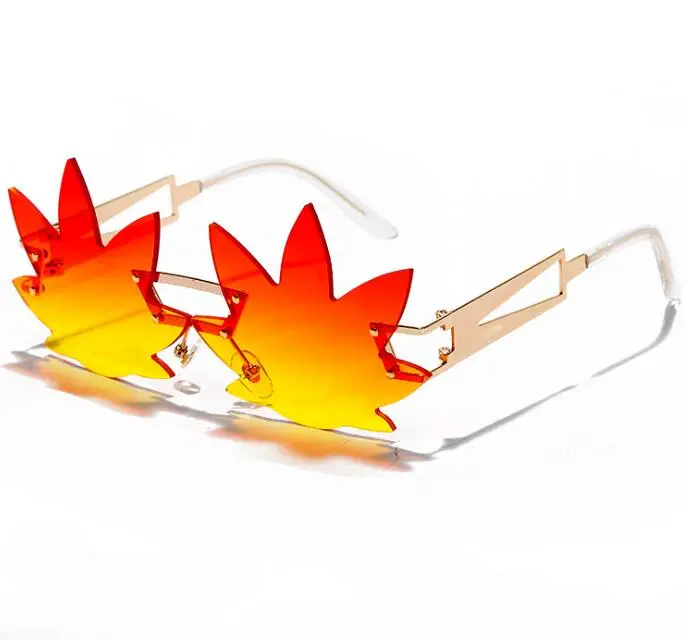 

Wiipu 2020 New Fashion Red Big Frame Maple Leaf Sunglasses Women Metal Rimless Colorful Sun Glasses Female Mirror Shades