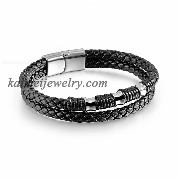 

Classic Design Genuine Leather Stainless Steel Magnetic Clasp Men Bracelet