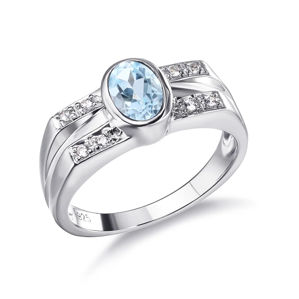 

Hot Selling Fine Jewelry Natural Blue Topaz 925 Sterling Silver Engagement wedding ring women