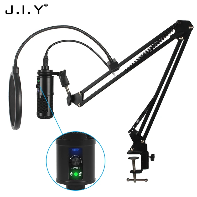 

BM-65 USB Streaming Podcast Microphone Studio Cardioid Condenser Mic Kit with Arm Stand PC Recording YouTube Karaoke Gaming, Black
