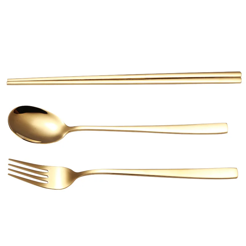 

Customized Logo Stainless Steel 304 Rose Gold Black Korean Cutlery Set Spoon Fork Chopsticks, Sliver