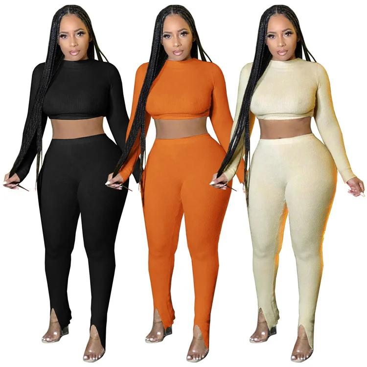 

DUODUOCOLOR sexy women clothing fall club clothes for woman 2021 2 piece pants set crop top backless D11149