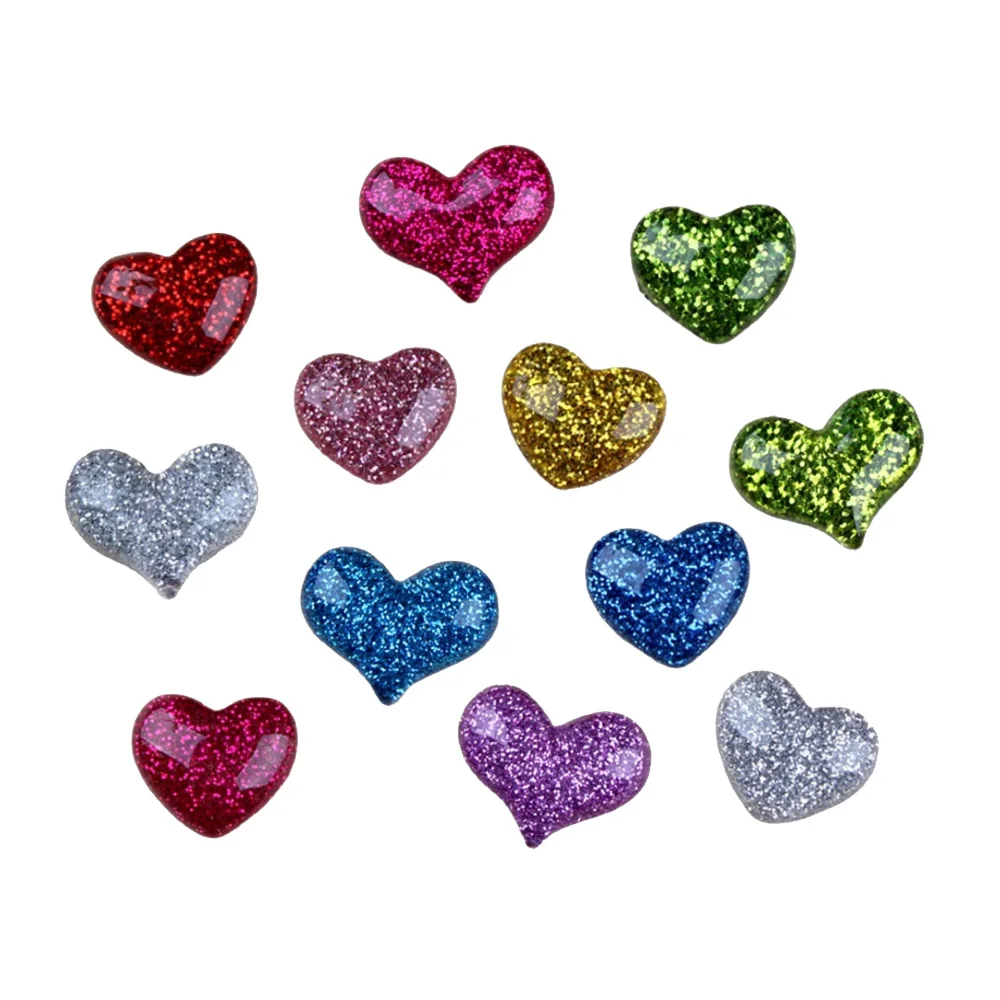 

100pcs/bag wholesale factory price flatback small glitter heart resin cabochons charms