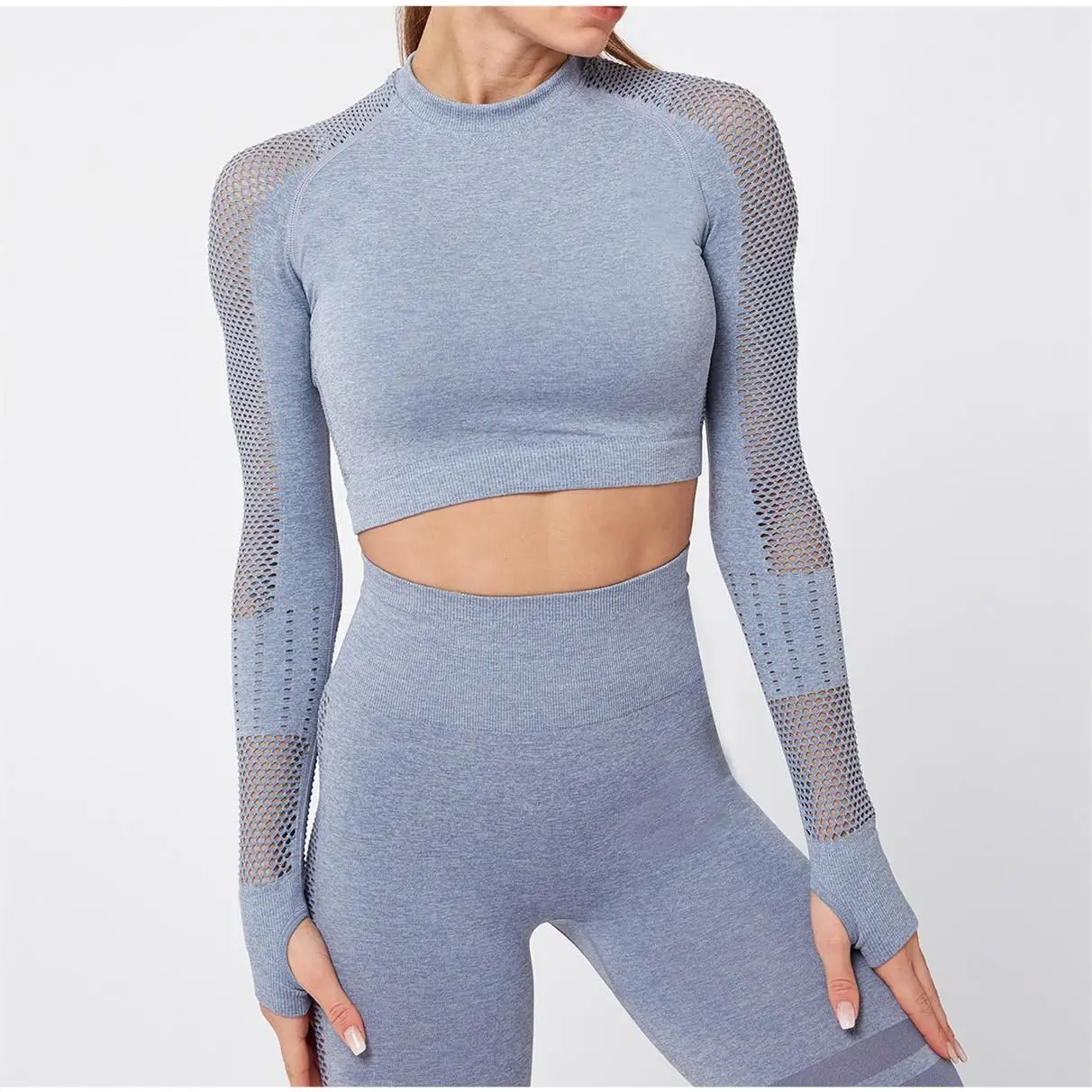 

2019 new yoga clothes sexy short stretch navel fitness long-sleeved tight