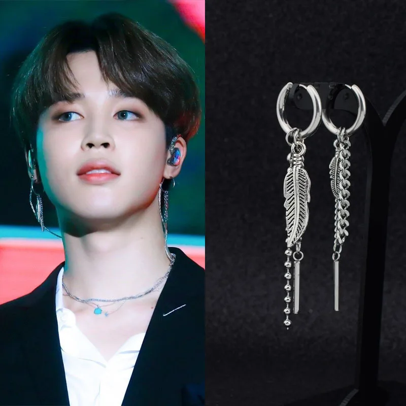 

Classic 1 PC Single Leaves Stainless Steel Long earrings Fashion Geometric Hip hop Tassel Long Men's Earrings Jewelry, Silver,