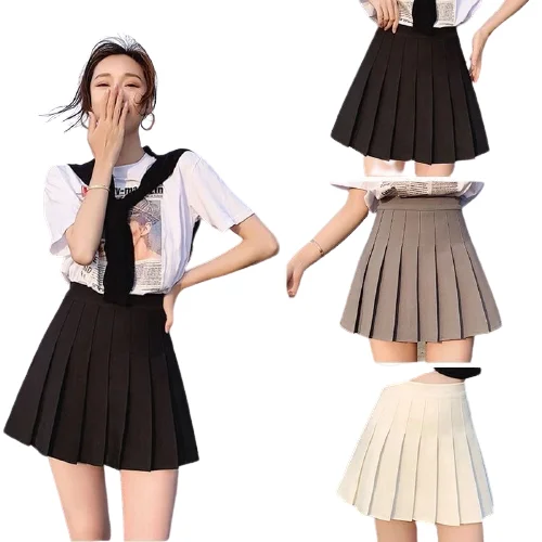 

Sexy women cute female pleated skirt spring and autumn high waist solid color mini skirt summer female skirt