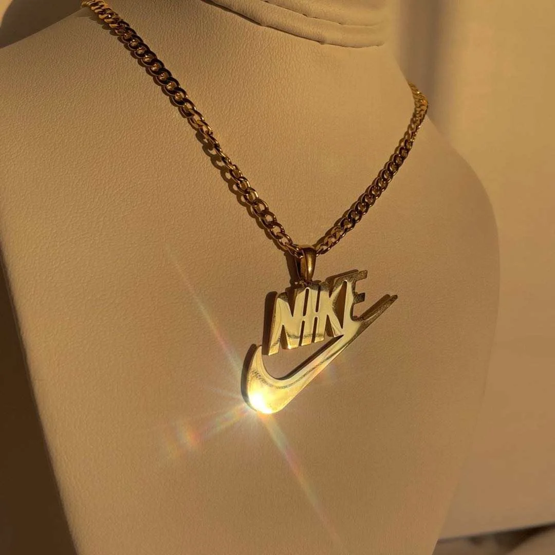 

Wholesale 18K Gold Swoosh Chain Stainless Steel Swoosh Charms Necklace Vintage Tick Urban Jewelry Tick Men Pendant Rock Logo