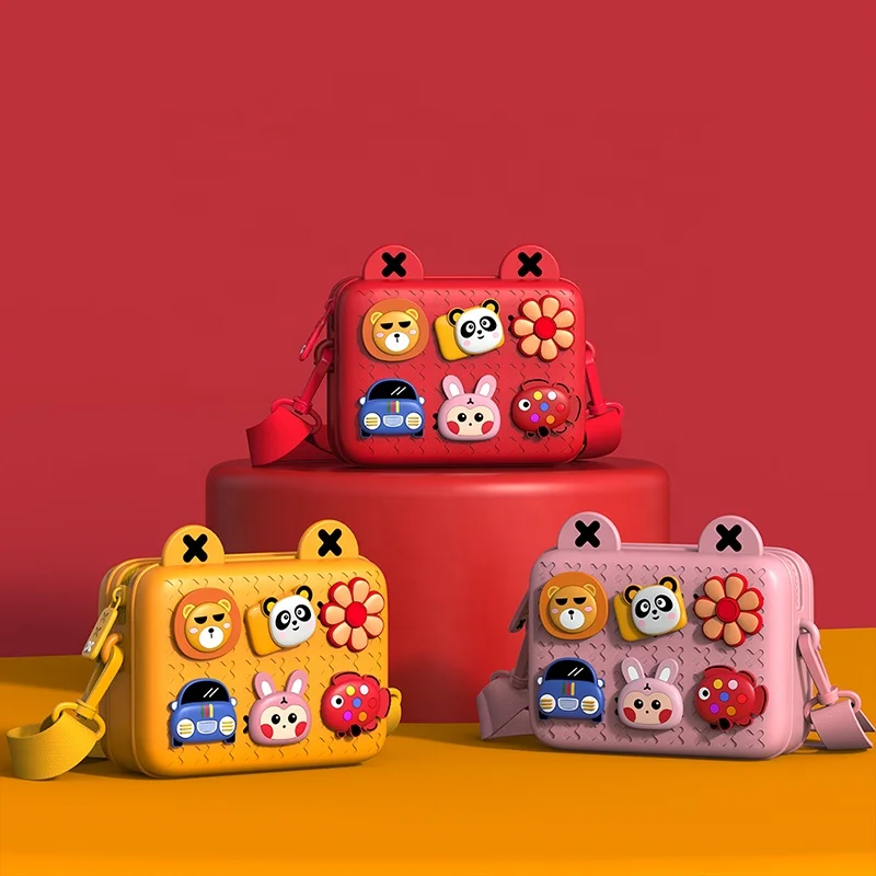 

Personalized 3D Cartoon Kids Children Unisex crossbody mini Satchel Travelling Comic waist bag, Red/yellow/pink