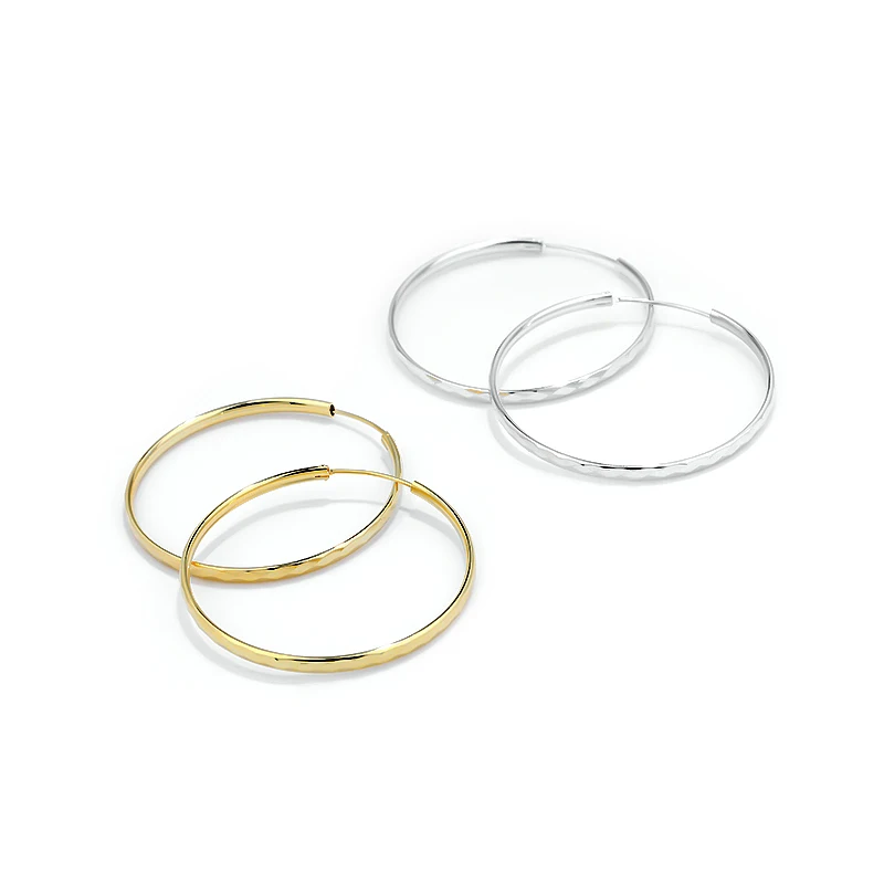 Simple Earrings Trend 925 Sterling Silver hollow Big Hoop Earrings 18K Gold