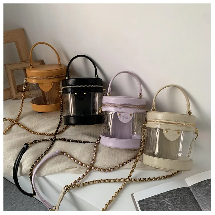 

Brand Design Hand Wholesale Leather Transparent PVC Tote Clear Handbag For Women