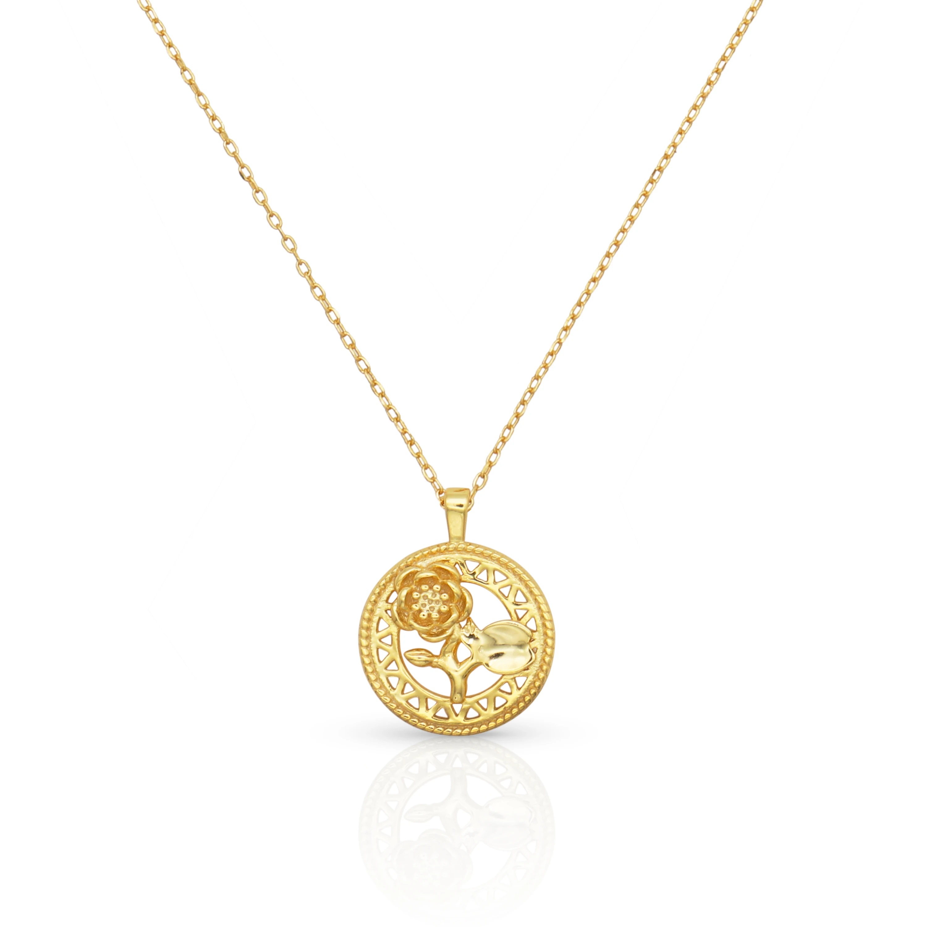 

Chris April in stock 925 sterling silver simple gold plated Fashion flower pendant necklaces