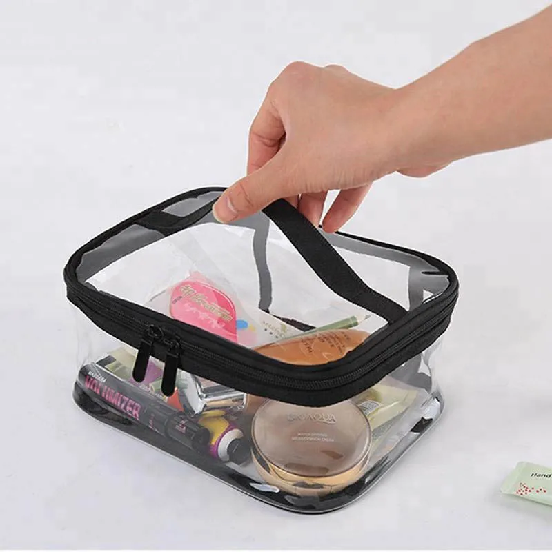 

Private Label Transparent cosmetic bag Waterproof Travel Makeup Organizer, Black