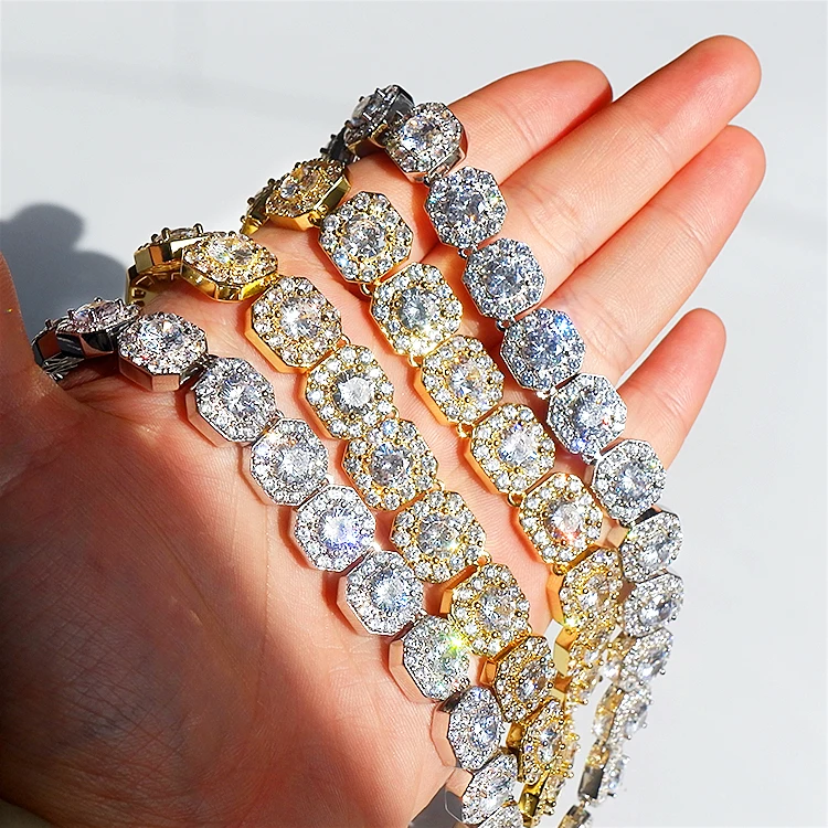 

Zircon diamond gold iced out tennis link chain necklace women, Picture