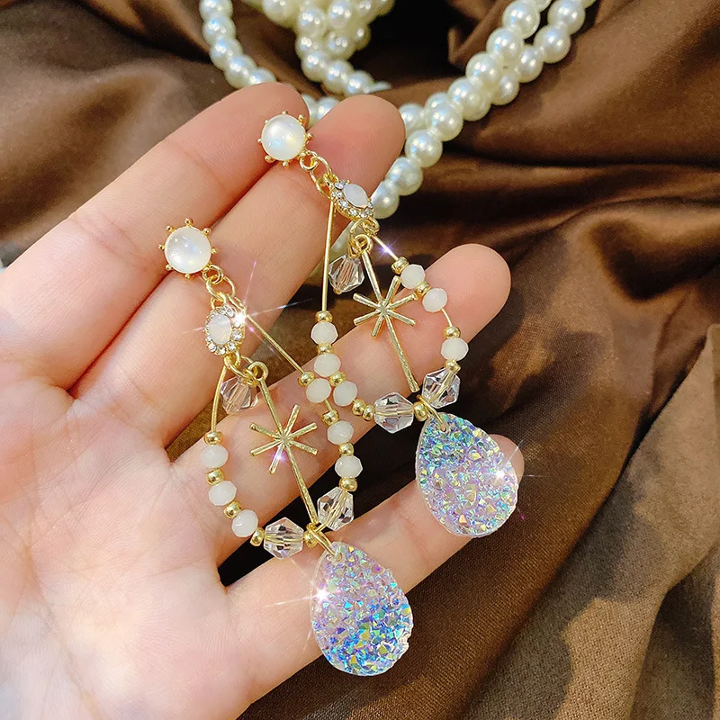 

Temperament retro Earrings temperament fashion personality Earrings Water Drop Crystal Pearl Earrings