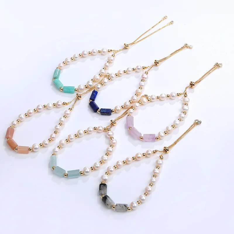 

Fashion Jewelry fresh water pearl and natural crystal bead adjustable bracelet