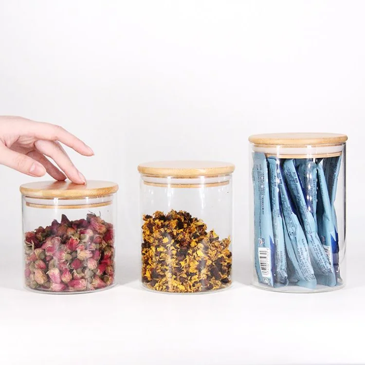 

500ml 800ml 1200ml Borosilicate Clear Glass Spice Storage Jar With Cork Ball Lid