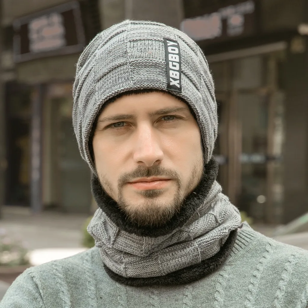 
2020 wholesale men winter knit beanie hat and scarf set 
