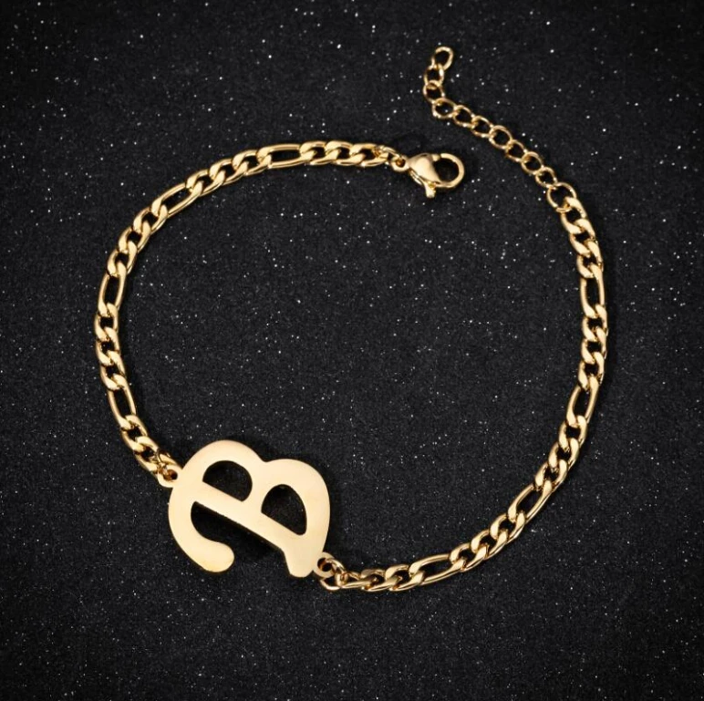 

Fashion gold letters a-z stainless steel bracelet Figaro chain hip-hop street bracelets for men and women, Picture