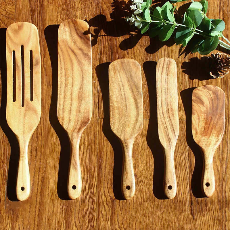 

Natural Teak Wooden Cooking Kitchen Utensil Set Non Stick Wood Cookwarefor Cooking, Serving and Stirring